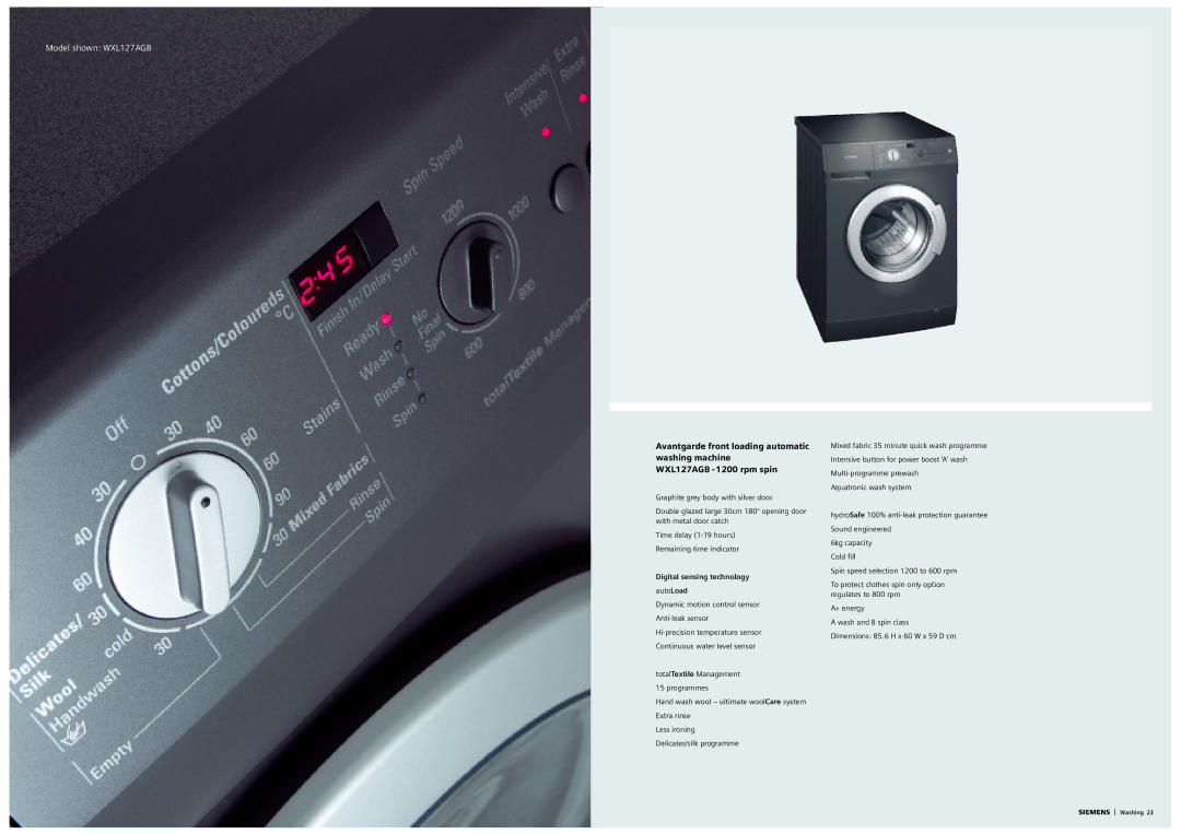 Siemens S16-79 manual Model shown WXL127AGB 