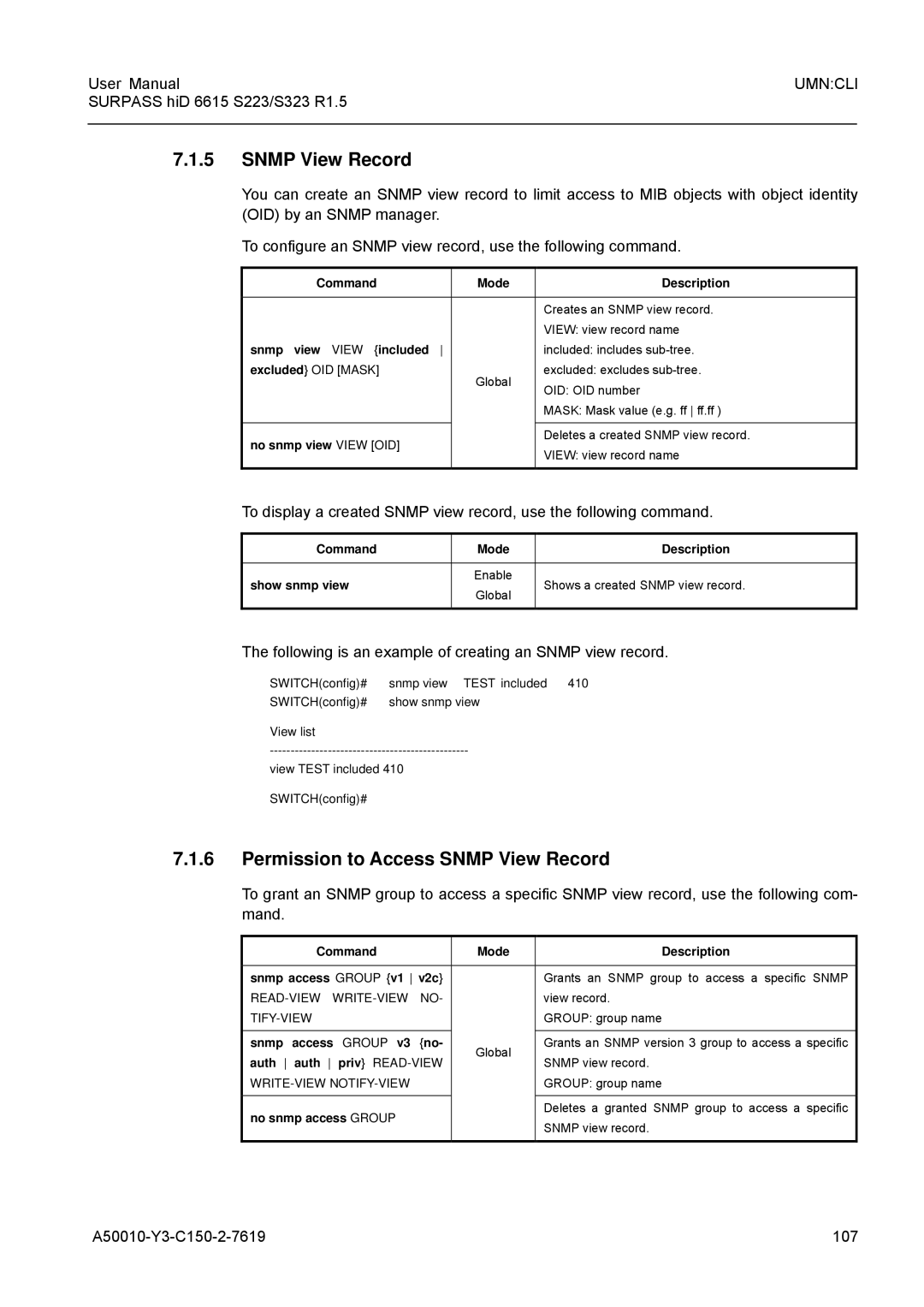 Siemens S223, S323 Permission to Access Snmp View Record, Following is an example of creating an Snmp view record 