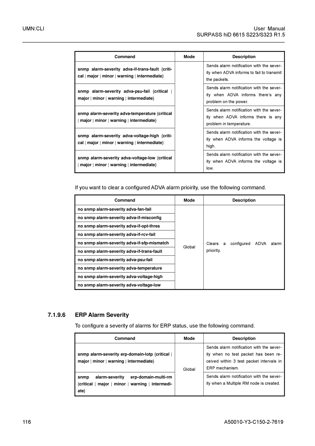 Siemens S323, S223 user manual ERP Alarm Severity, 116 A50010-Y3-C150-2-7619 