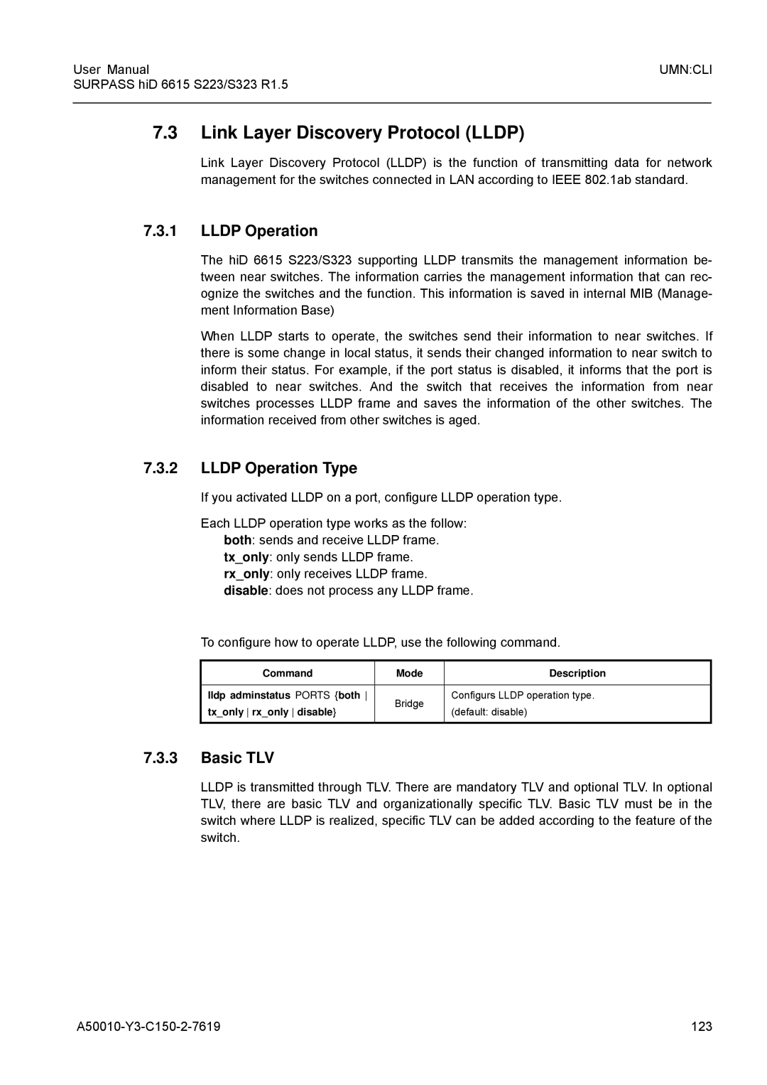 Siemens S223, S323 user manual Link Layer Discovery Protocol Lldp, Lldp Operation Type, Basic TLV 