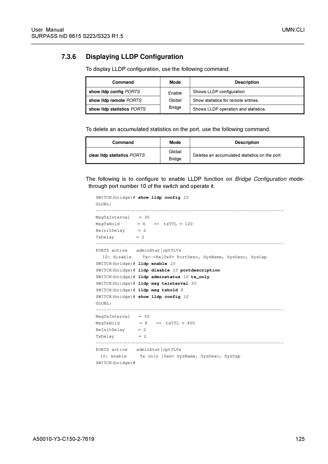 Siemens S223, S323 user manual Displaying Lldp Configuration, To display Lldp configuration, use the following command 