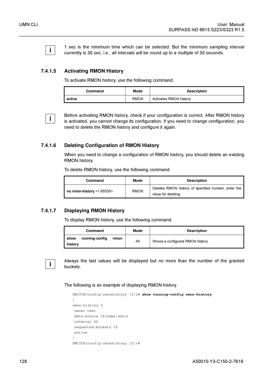 Siemens S323, S223 user manual Activating Rmon History, Deleting Configuration of Rmon History, Displaying Rmon History 