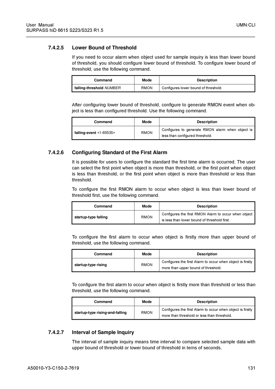 Siemens S223, S323 user manual Lower Bound of Threshold, Configuring Standard of the First Alarm 