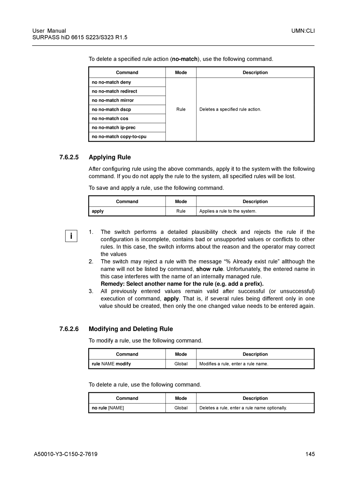 Siemens S223, S323 Applying Rule, Modifying and Deleting Rule, Remedy Select another name for the rule e.g. add a prefix 