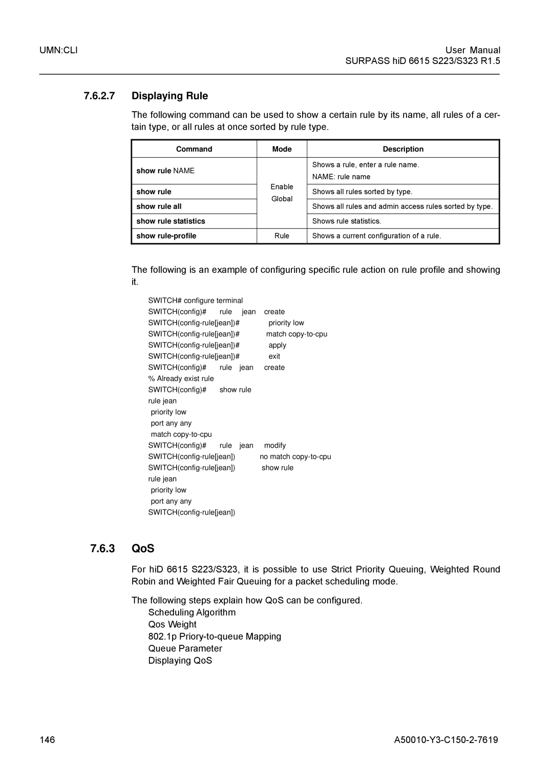 Siemens S323, S223 user manual 3 QoS, Displaying Rule 