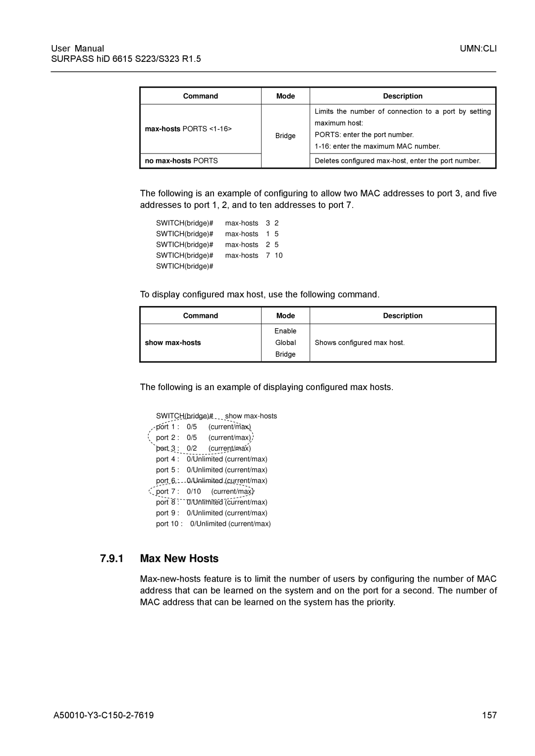 Siemens S223, S323 user manual Max New Hosts, To display configured max host, use the following command 