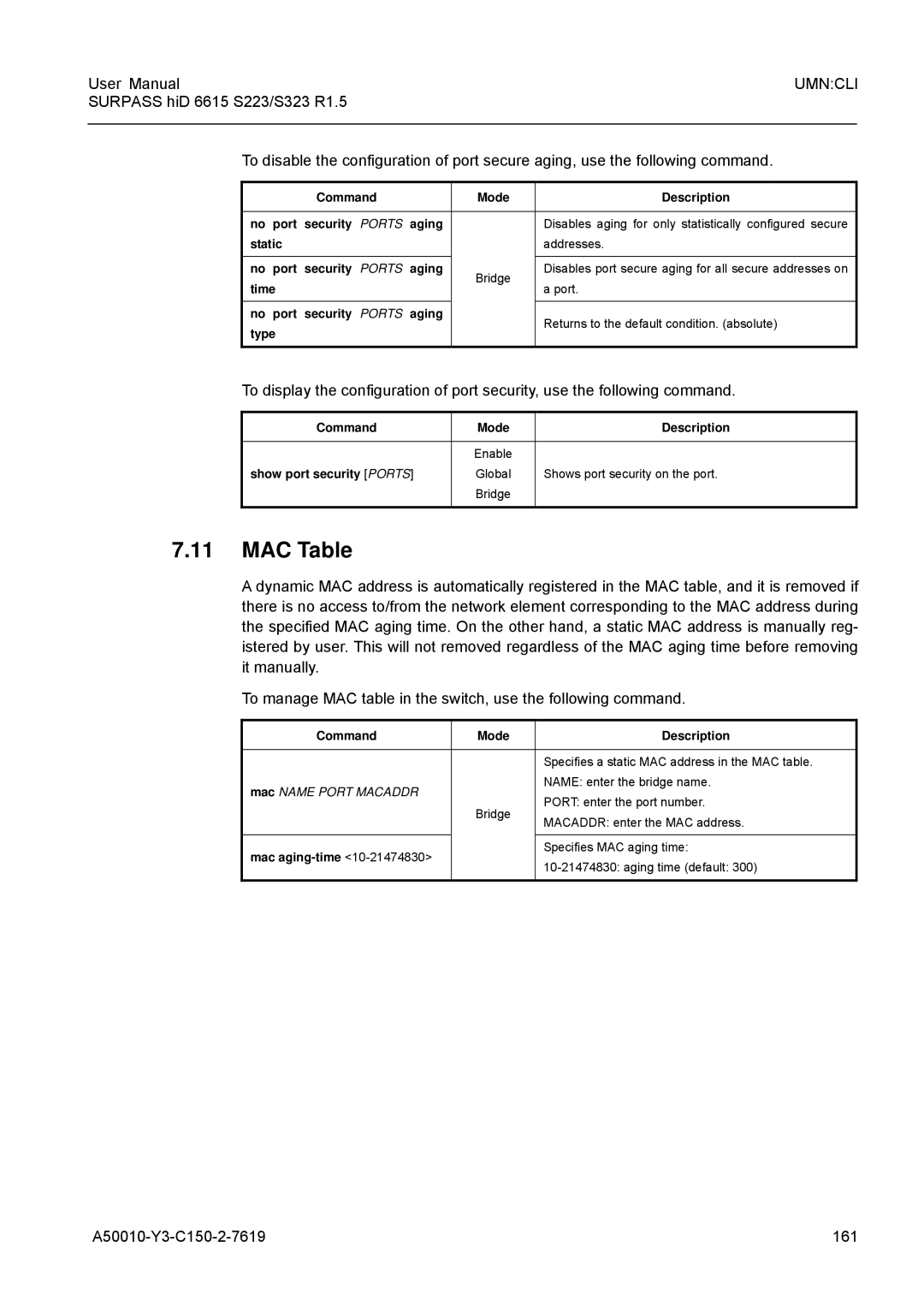 Siemens S223, S323 user manual MAC Table, A50010-Y3-C150-2-7619 161 