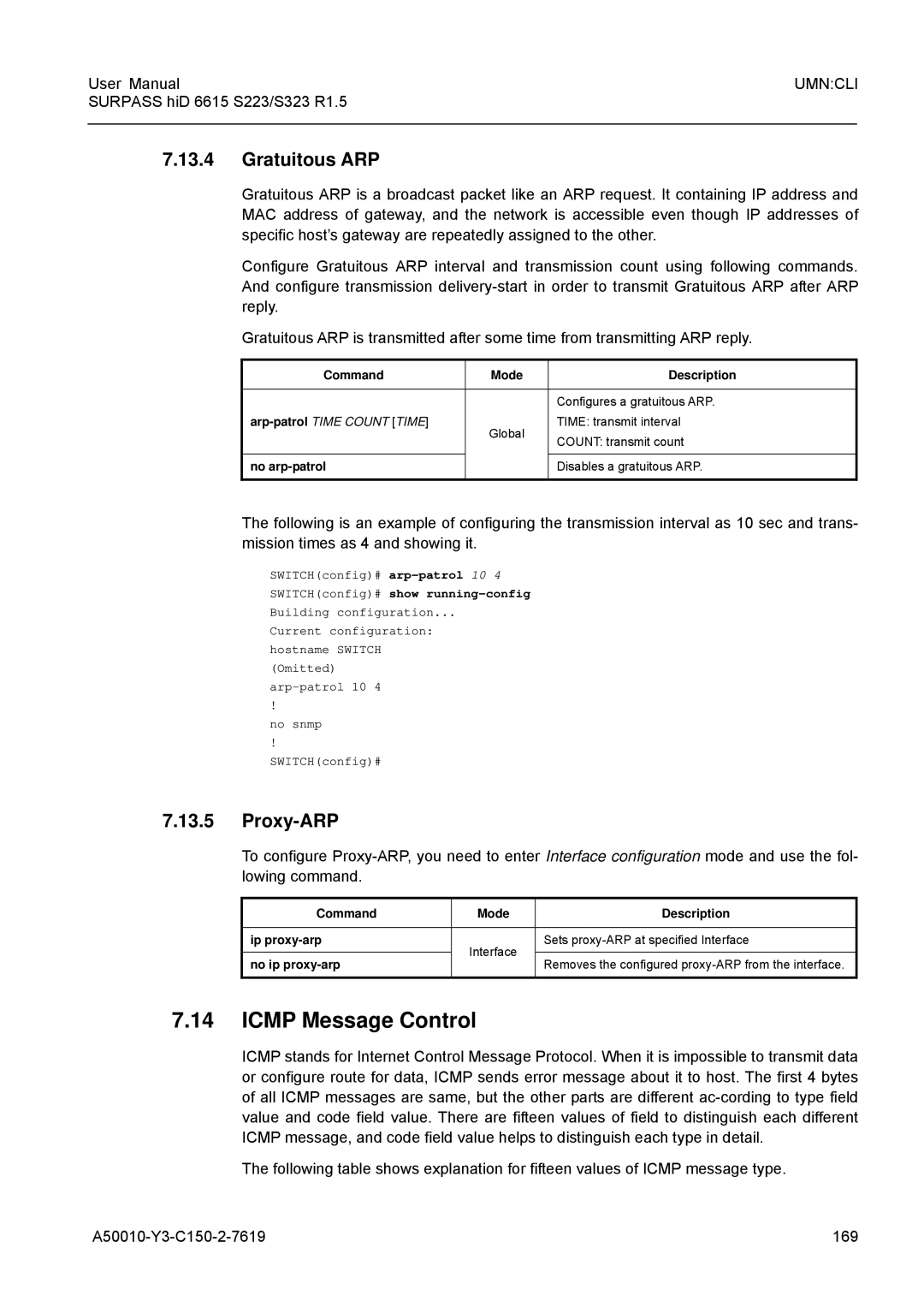 Siemens S223, S323 user manual Icmp Message Control, Gratuitous ARP, Proxy-ARP 