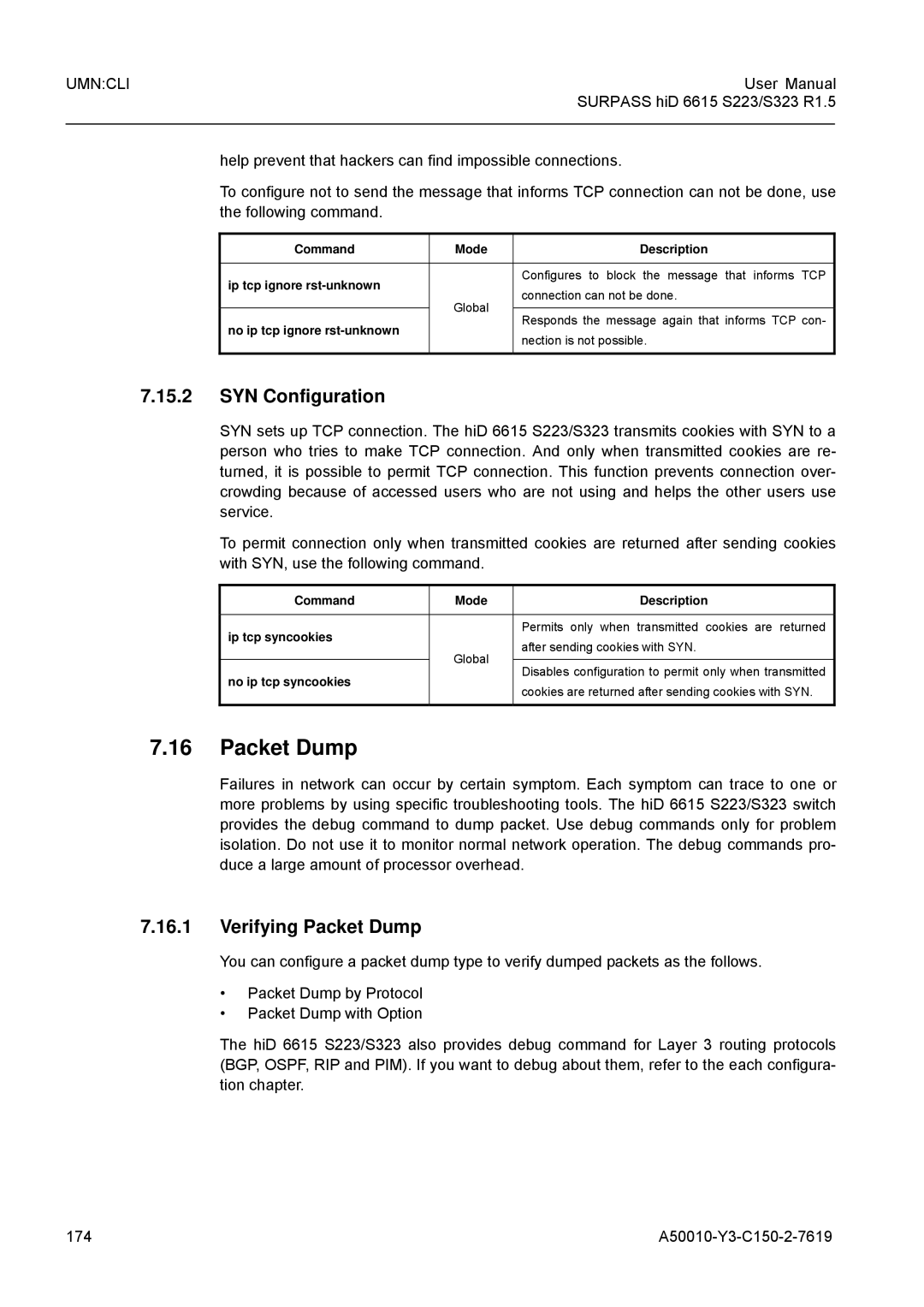 Siemens S323, S223 user manual SYN Configuration, Verifying Packet Dump 