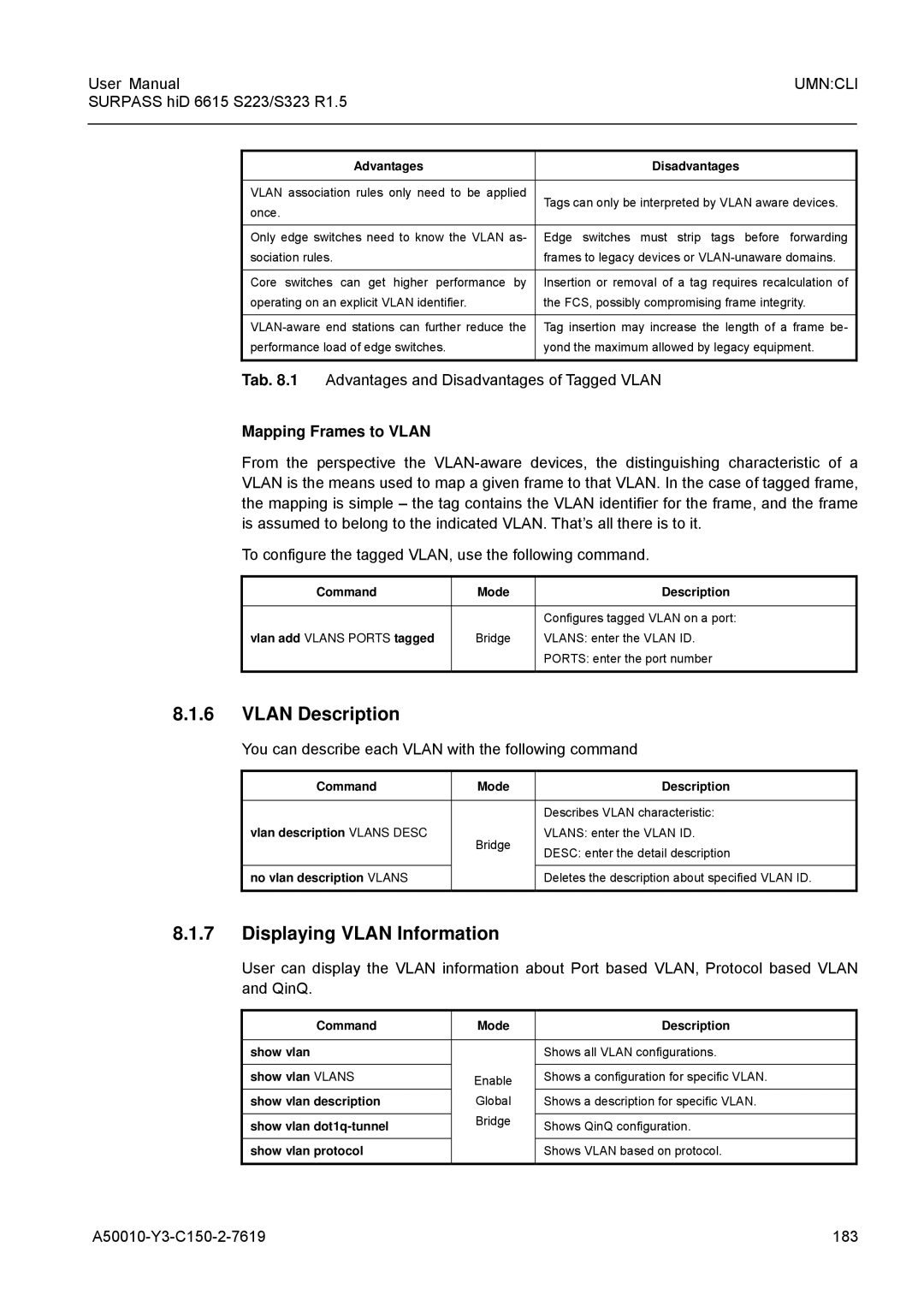 Siemens S223, S323 user manual Vlan Description, Displaying Vlan Information, Mapping Frames to Vlan 