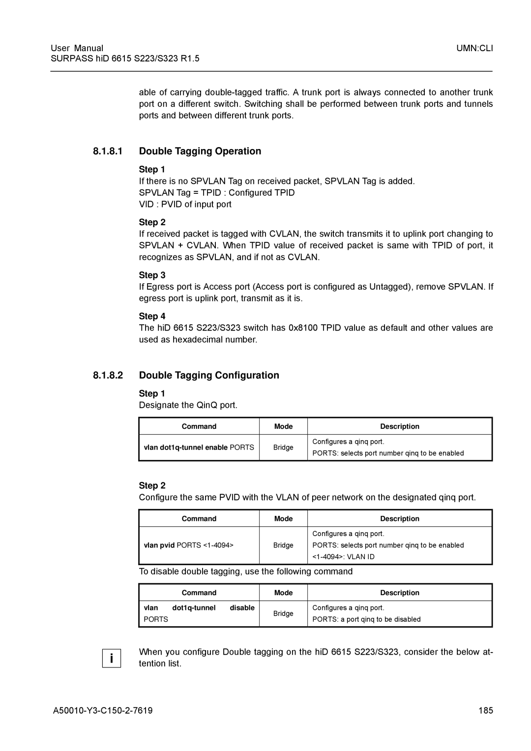 Siemens S223, S323 user manual Double Tagging Operation, Double Tagging Configuration, Designate the QinQ port 