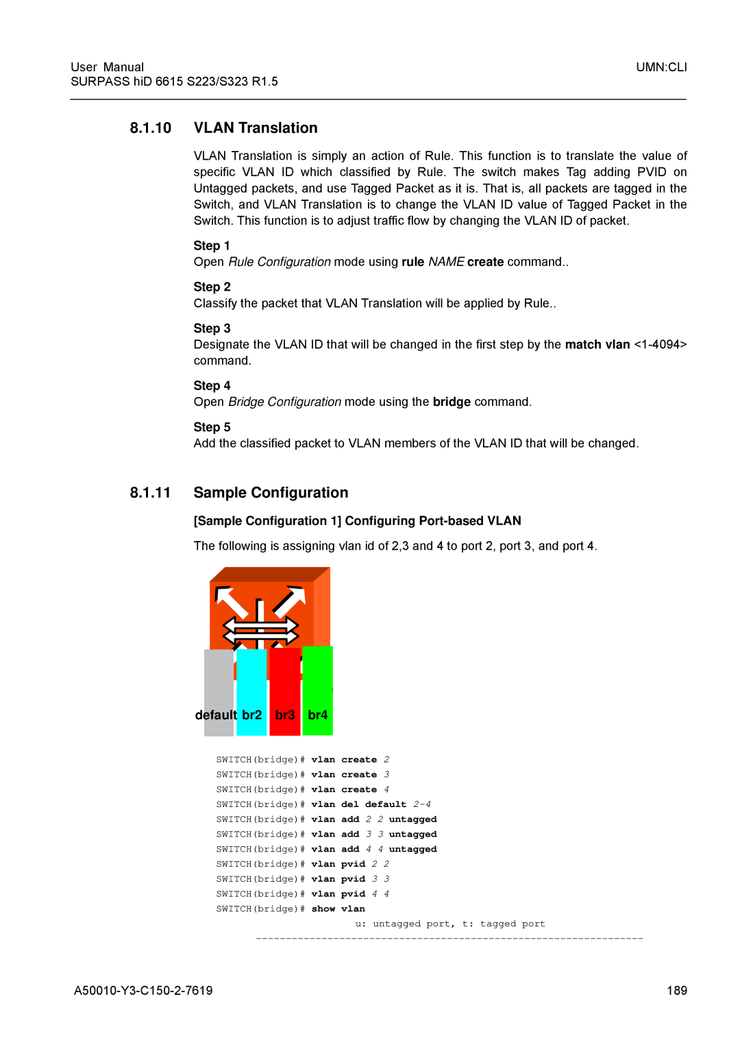 Siemens S223 Vlan Translation, Open Rule Configuration mode using rule Name create command, A50010-Y3-C150-2-7619 189 