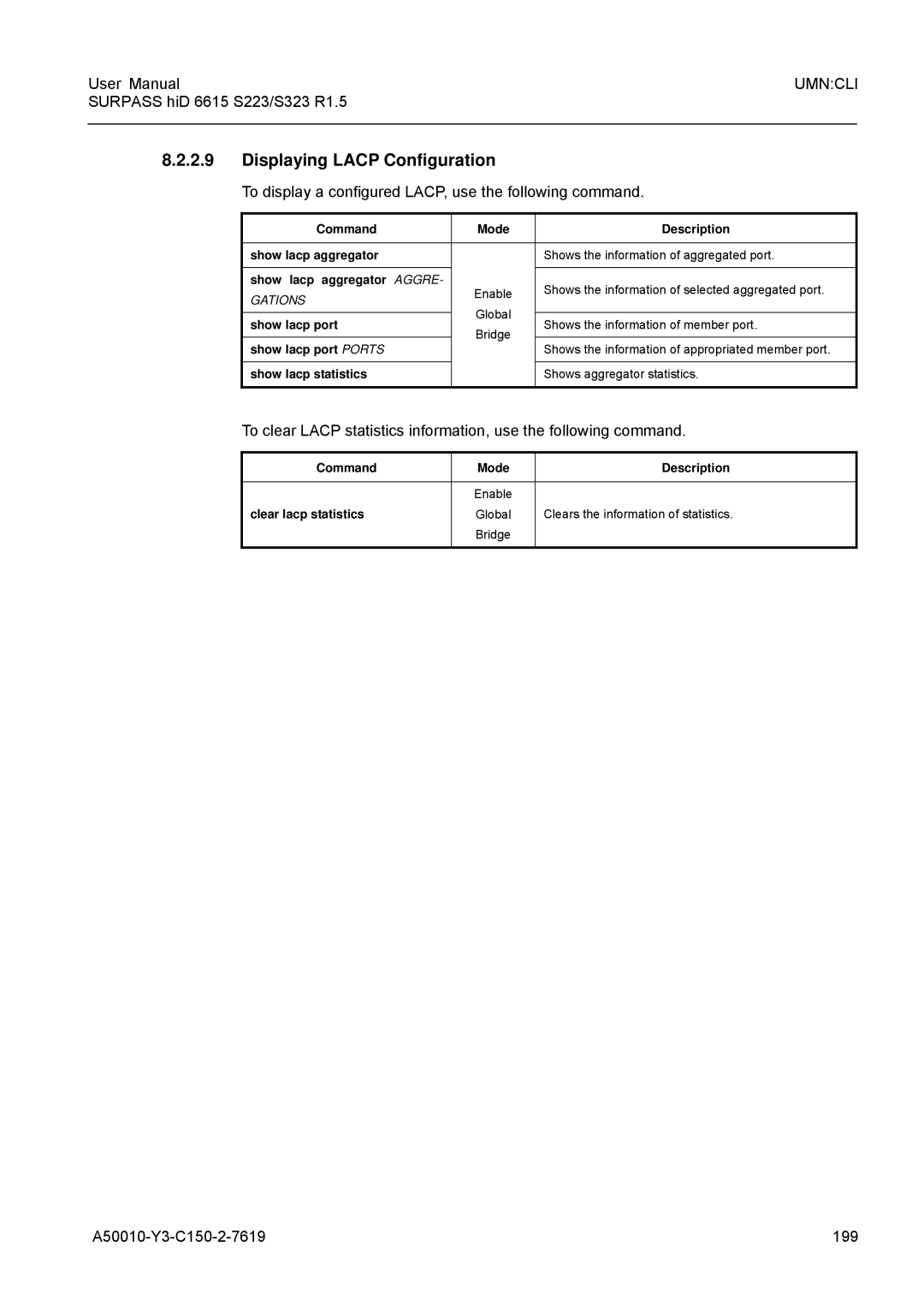 Siemens S223, S323 user manual Displaying Lacp Configuration, To display a configured LACP, use the following command 