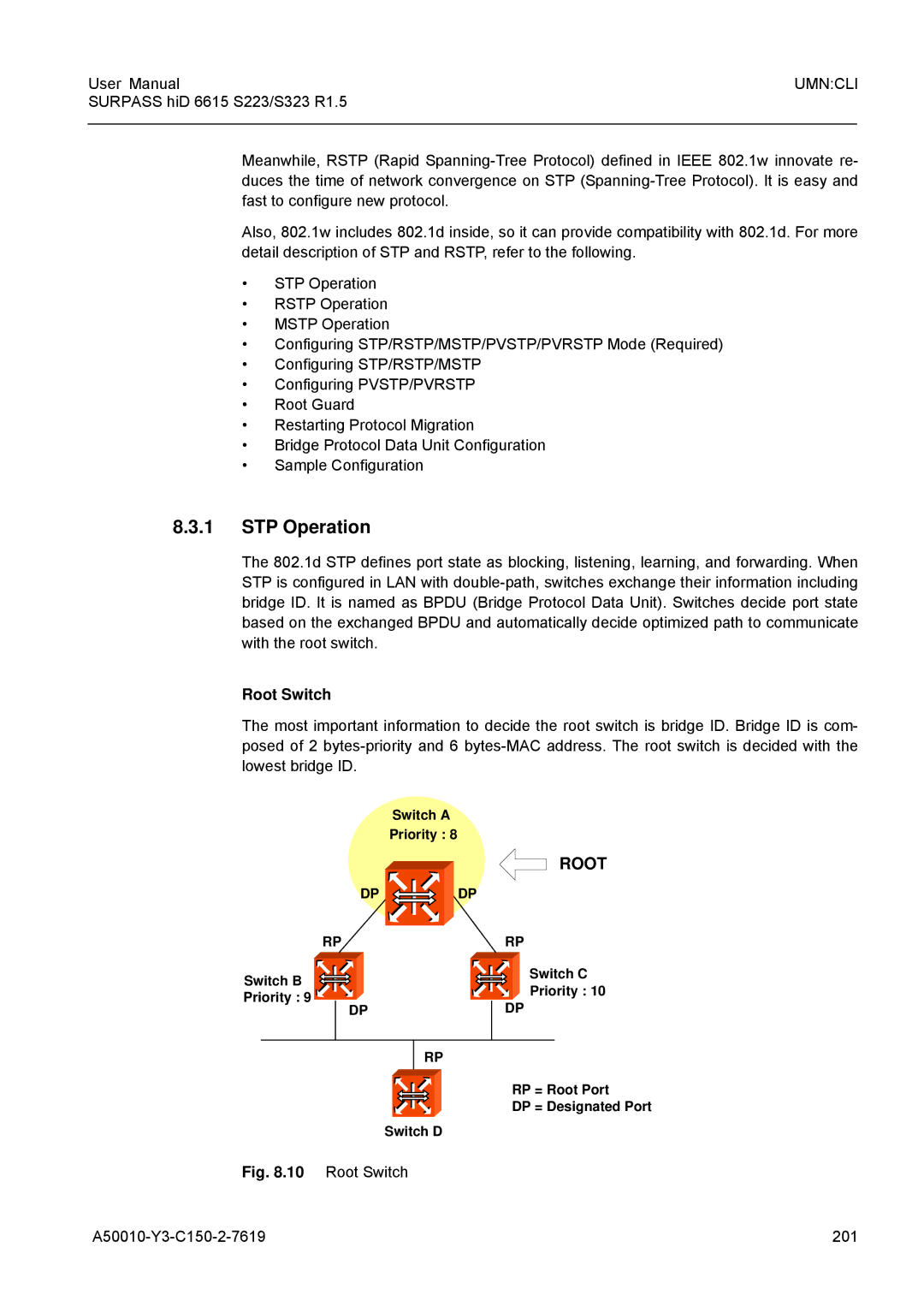 Siemens S223, S323 user manual STP Operation, Root Switch, A50010-Y3-C150-2-7619 201 