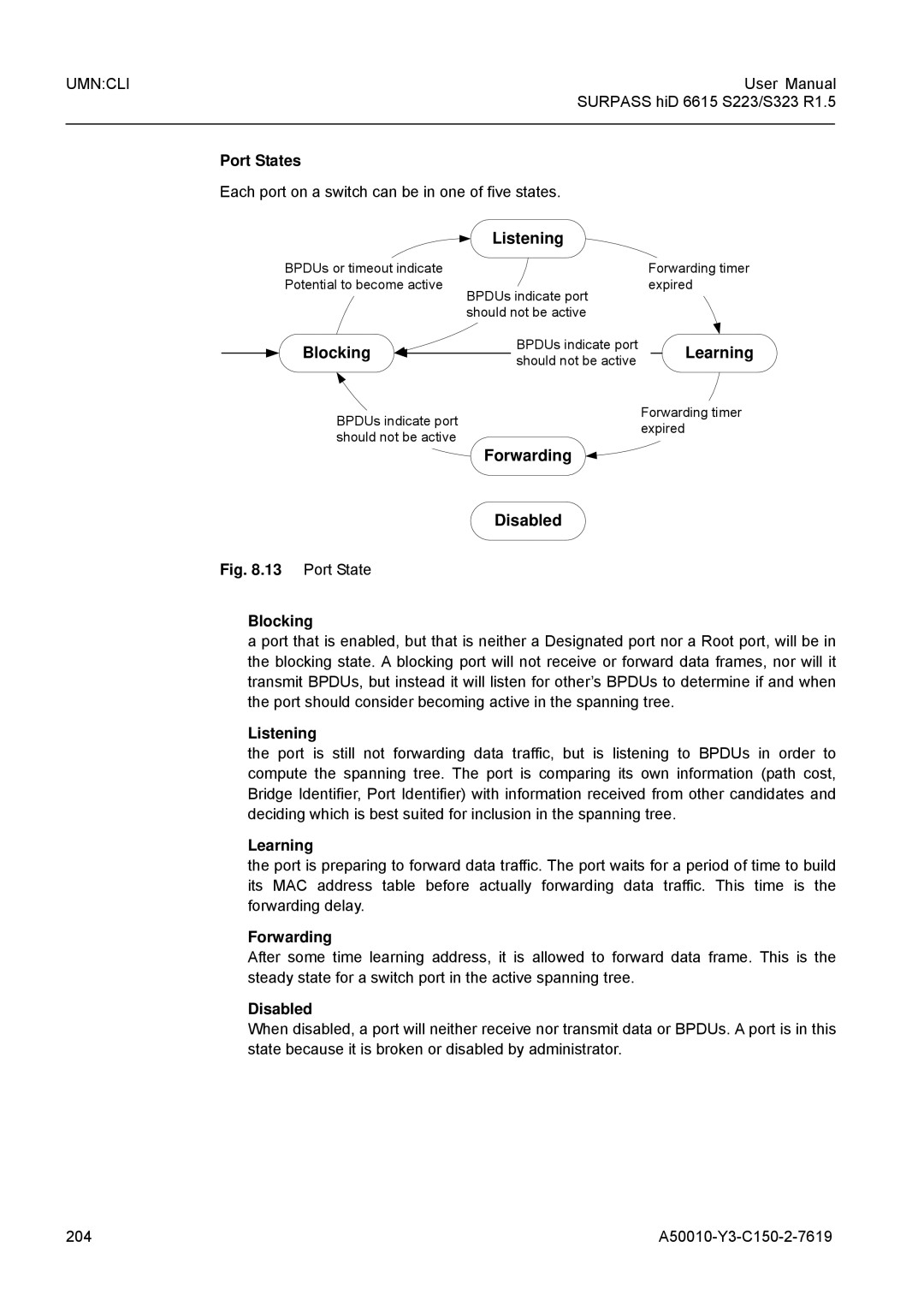 Siemens S323, S223 user manual Port States, Listening, Learning, Forwarding, Disabled 