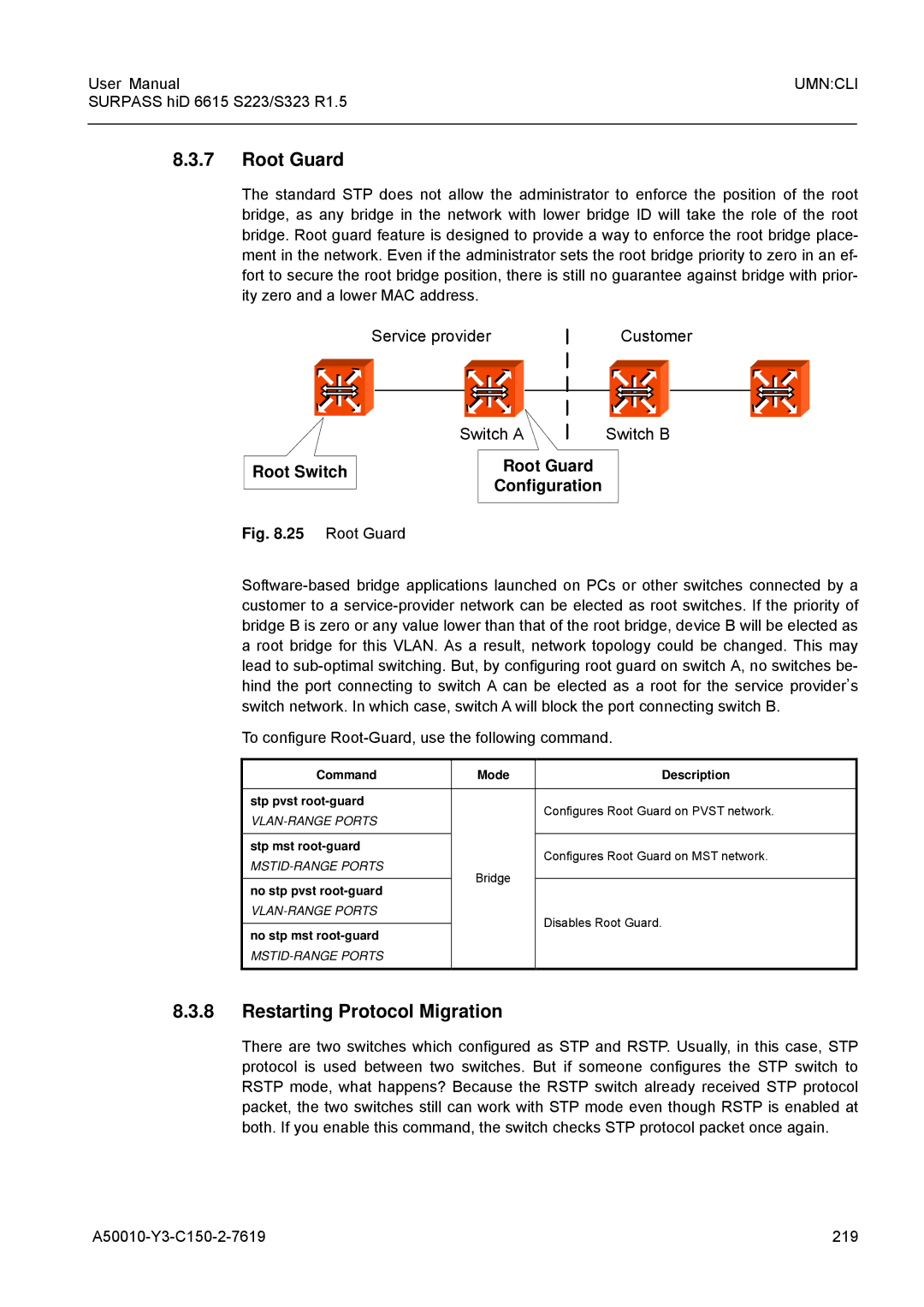 Siemens S223, S323 user manual Restarting Protocol Migration, Root Guard Configuration 