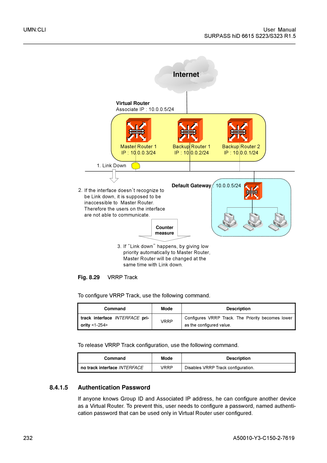 Siemens S323, S223 user manual Authentication Password, To configure Vrrp Track, use the following command 