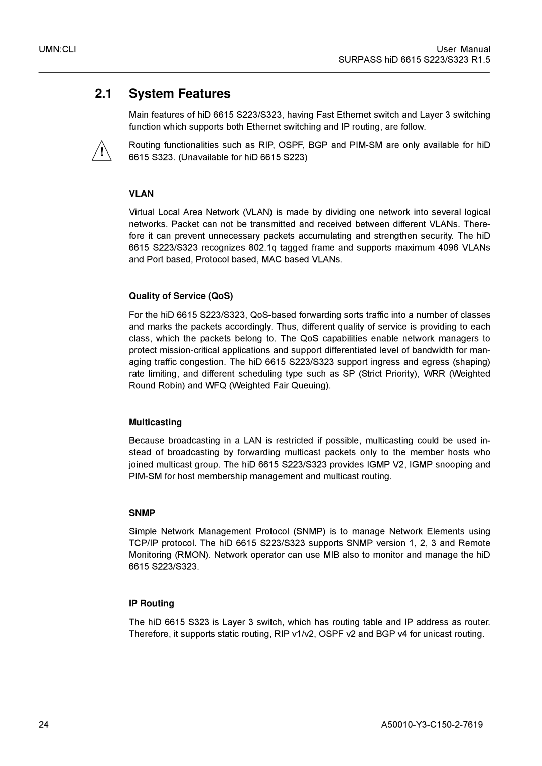 Siemens S323, S223 user manual System Features, Quality of Service QoS, Multicasting, IP Routing 