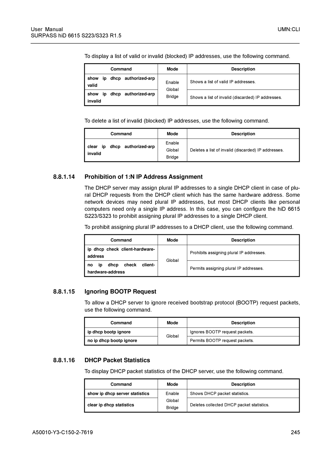 Siemens S223, S323 user manual Prohibition of 1N IP Address Assignment, Ignoring Bootp Request, Dhcp Packet Statistics 