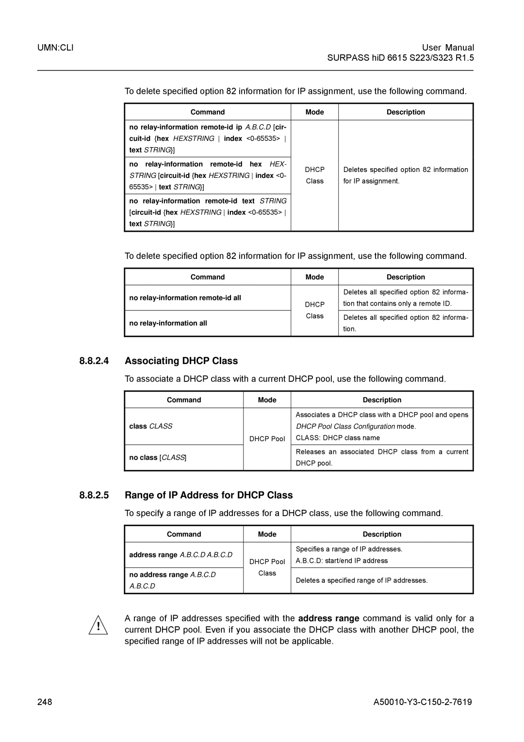 Siemens S323, S223 Associating Dhcp Class, Range of IP Address for Dhcp Class, Text String, No address range A.B.C.D 