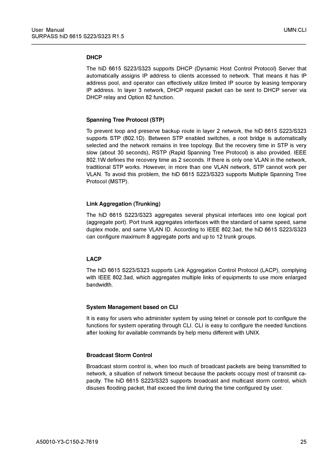 Siemens S223, S323 user manual Spanning Tree Protocol STP, Link Aggregation Trunking, System Management based on CLI 