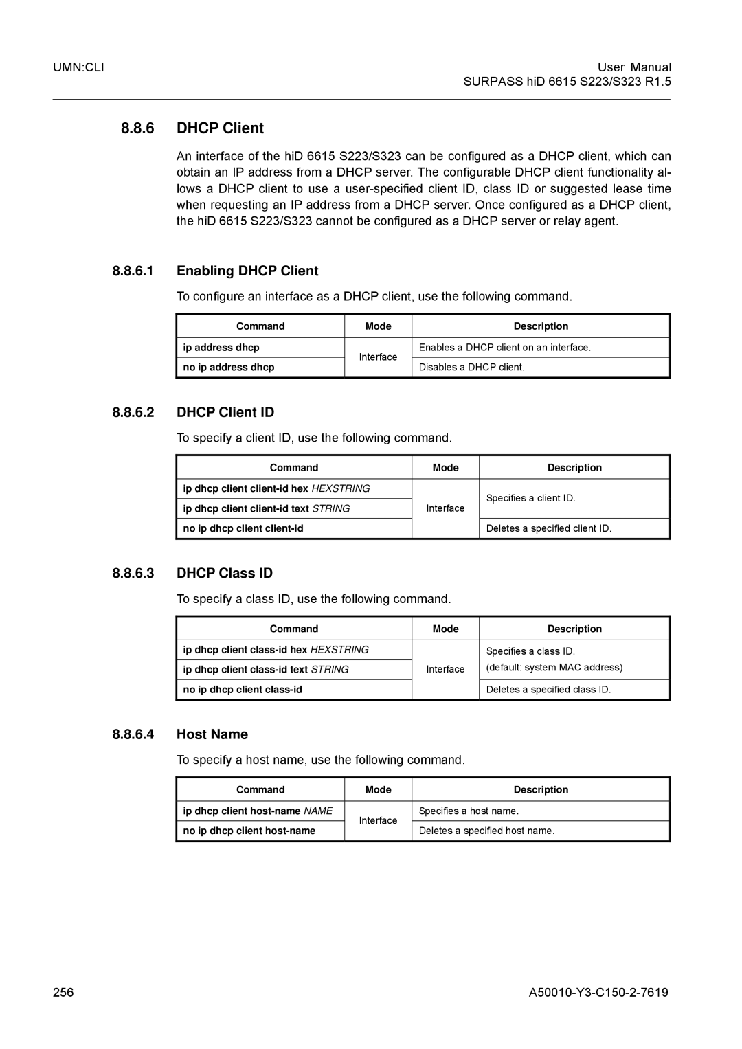 Siemens S323, S223 user manual Enabling Dhcp Client, Dhcp Client ID, Dhcp Class ID, Host Name 