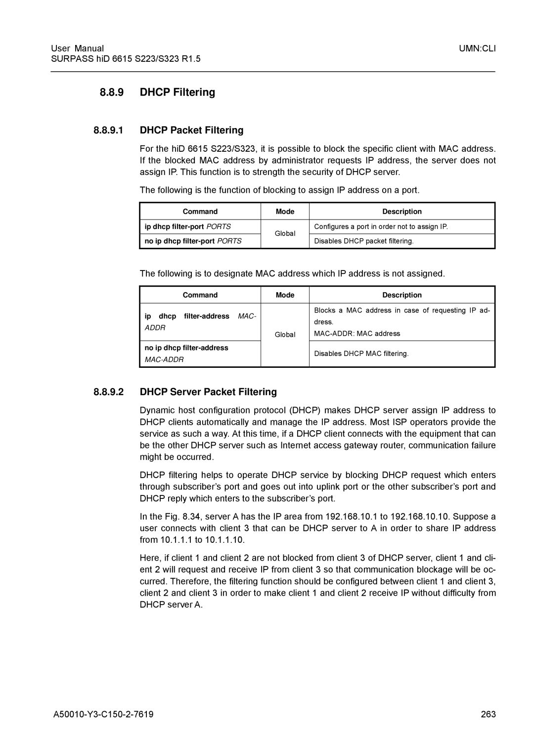 Siemens S223, S323 Dhcp Filtering, Dhcp Packet Filtering, Dhcp Server Packet Filtering, No ip dhcp filter-address 