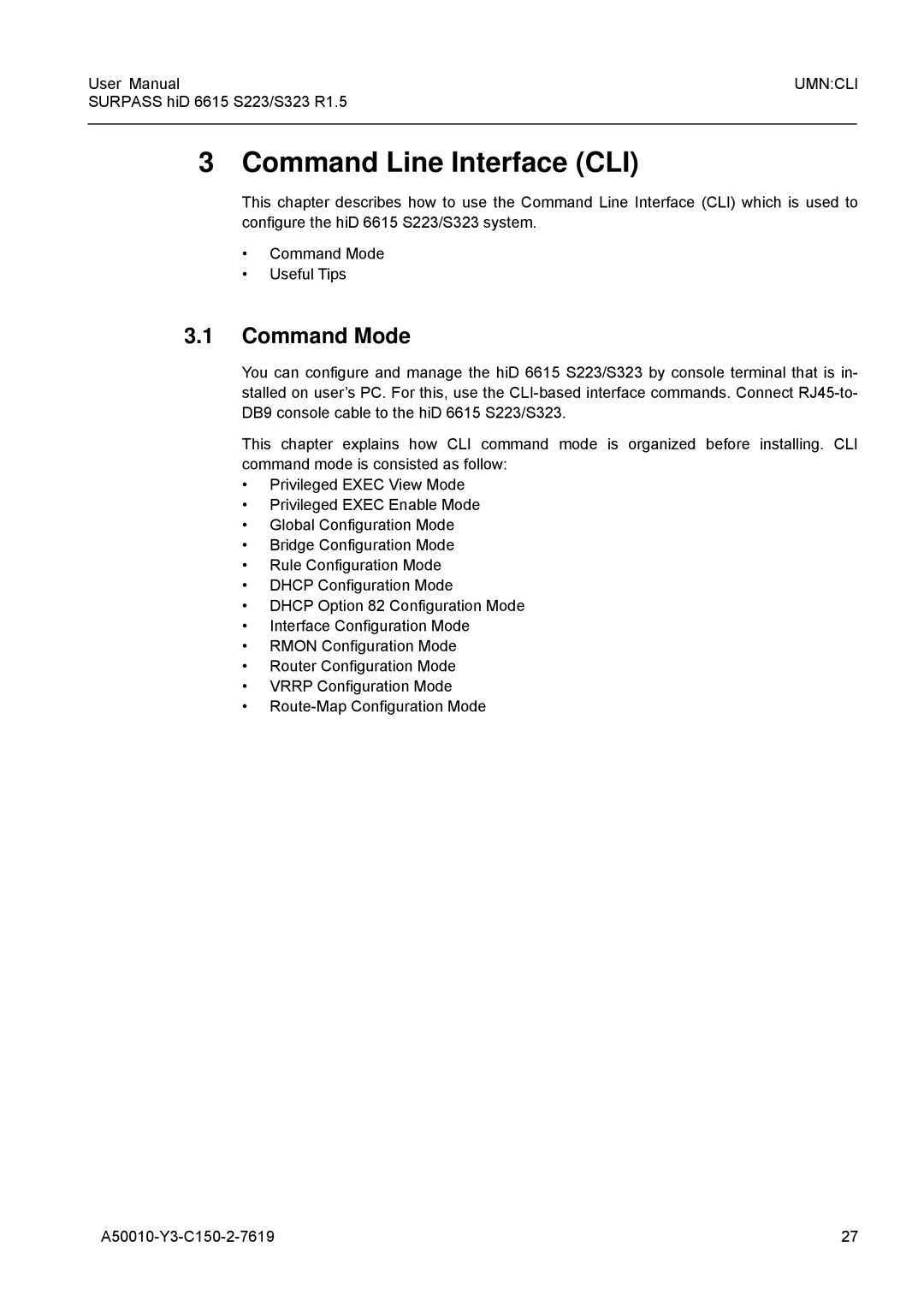 Siemens S223, S323 user manual Command Line Interface CLI, Command Mode 