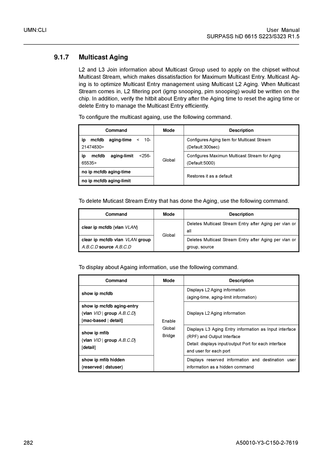 Siemens S323, S223 user manual Multicast Aging, 282 A50010-Y3-C150-2-7619 