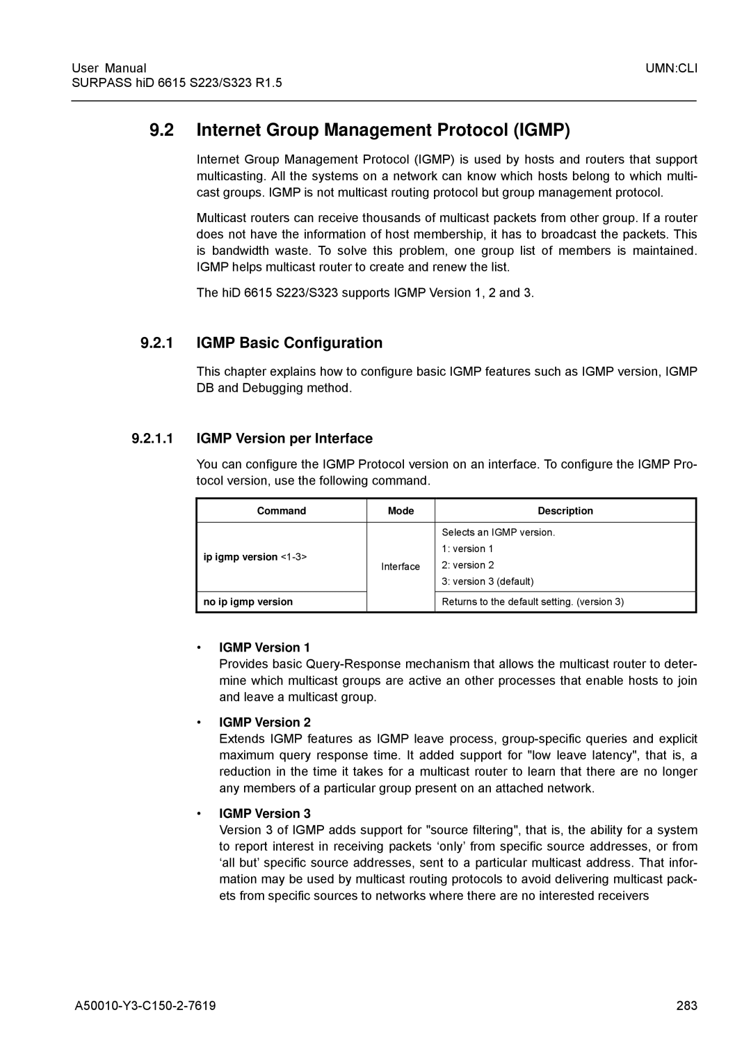 Siemens S223, S323 user manual Internet Group Management Protocol Igmp, Igmp Basic Configuration, Igmp Version per Interface 