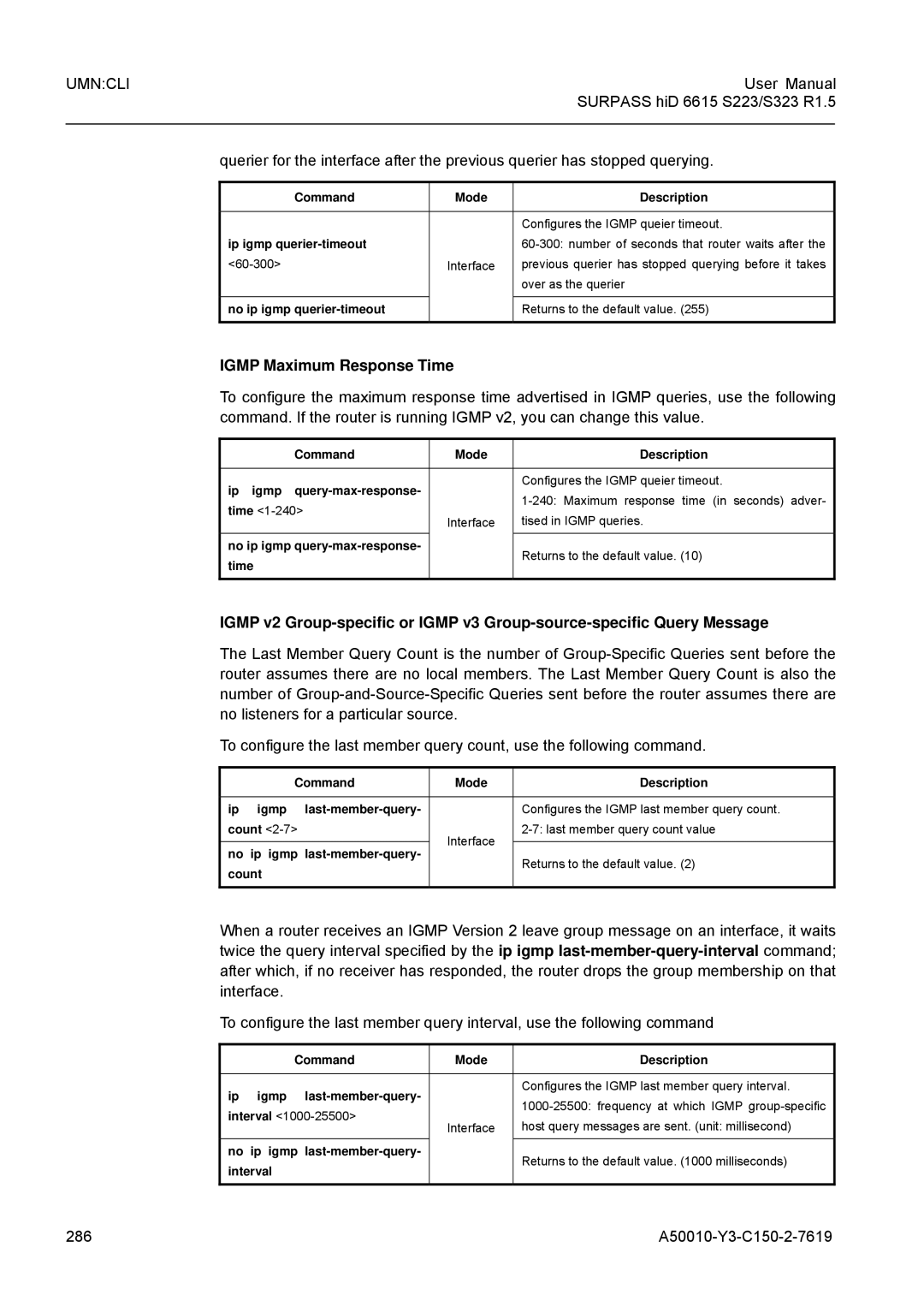 Siemens S323, S223 user manual Igmp Maximum Response Time, 286 A50010-Y3-C150-2-7619 