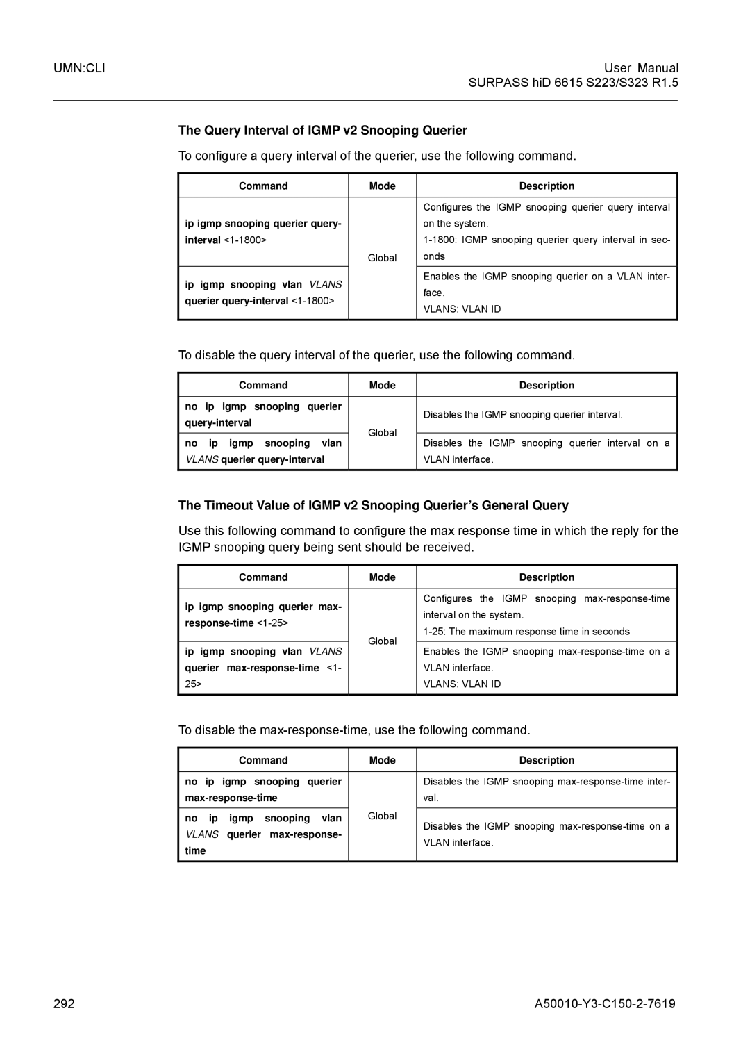 Siemens S323, S223 Query Interval of Igmp v2 Snooping Querier, Timeout Value of Igmp v2 Snooping Querier’s General Query 