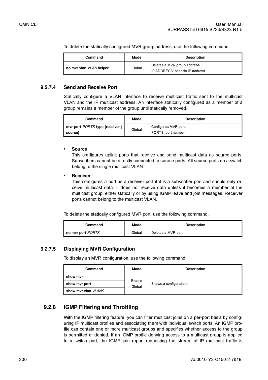 Siemens S323, S223 user manual Igmp Filtering and Throttling, Send and Receive Port, Displaying MVR Configuration 