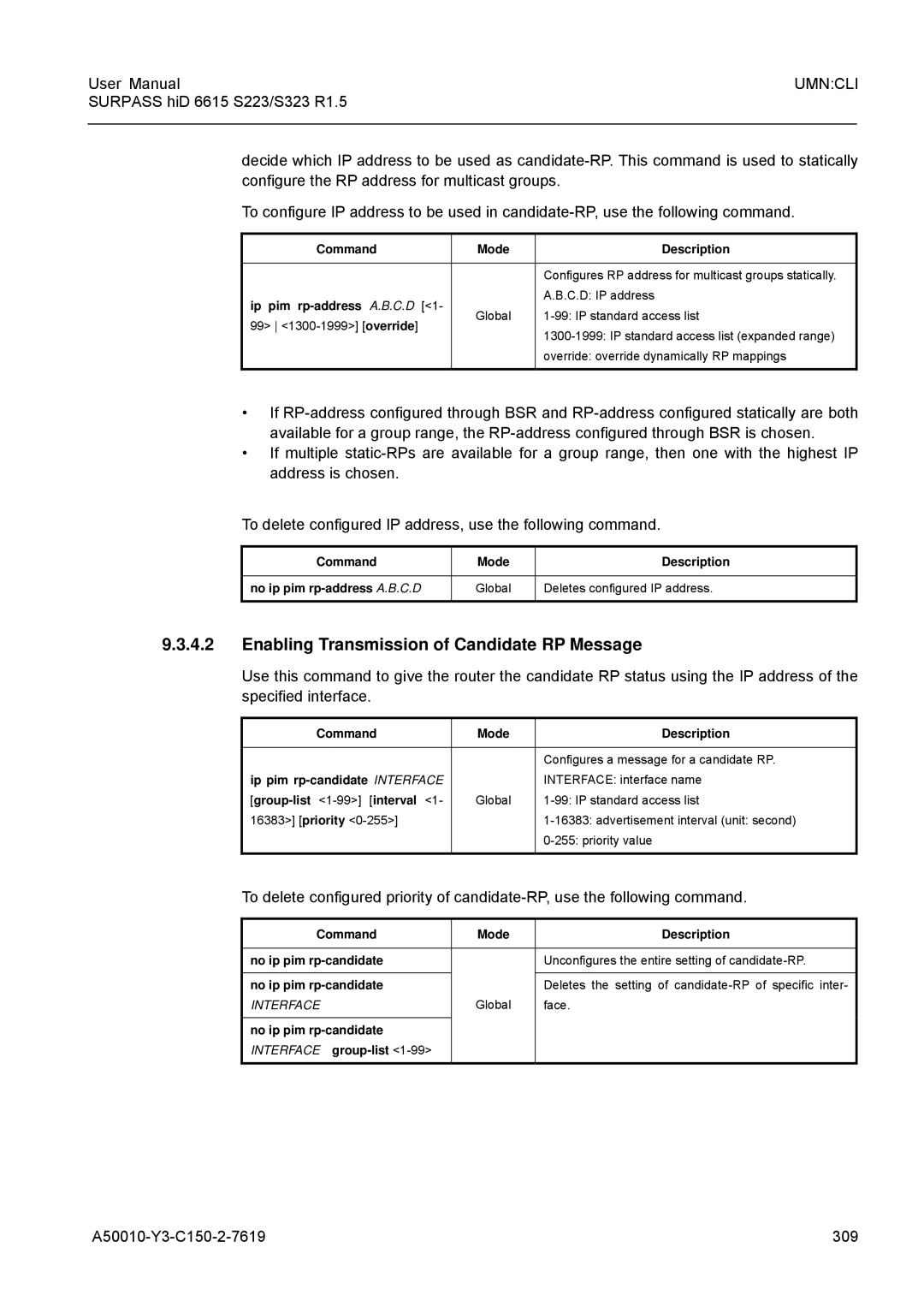 Siemens S223, S323 user manual Enabling Transmission of Candidate RP Message, A50010-Y3-C150-2-7619 309 