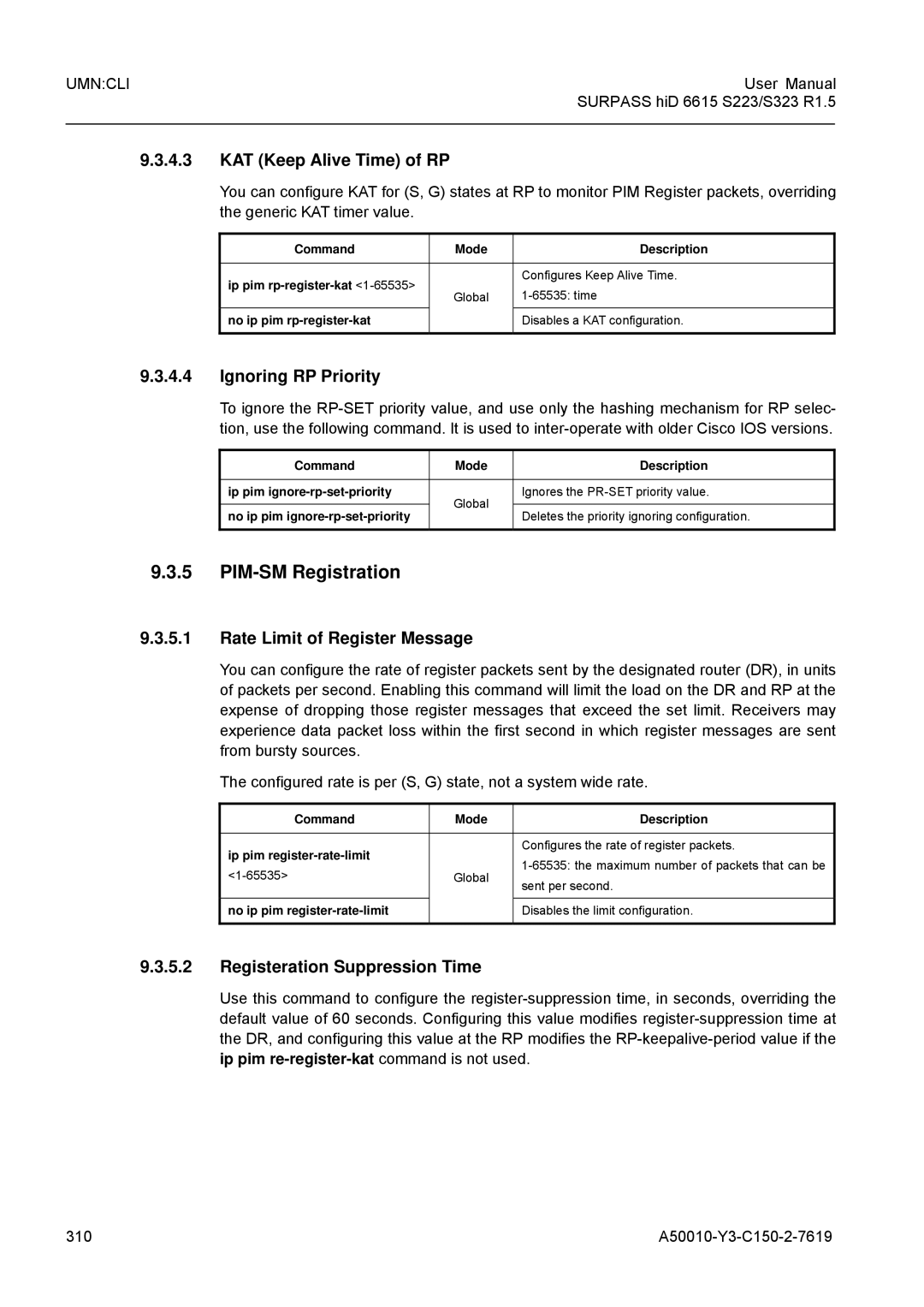 Siemens S323, S223 user manual PIM-SM Registration, 4.3, Ignoring RP Priority, Rate Limit of Register Message 