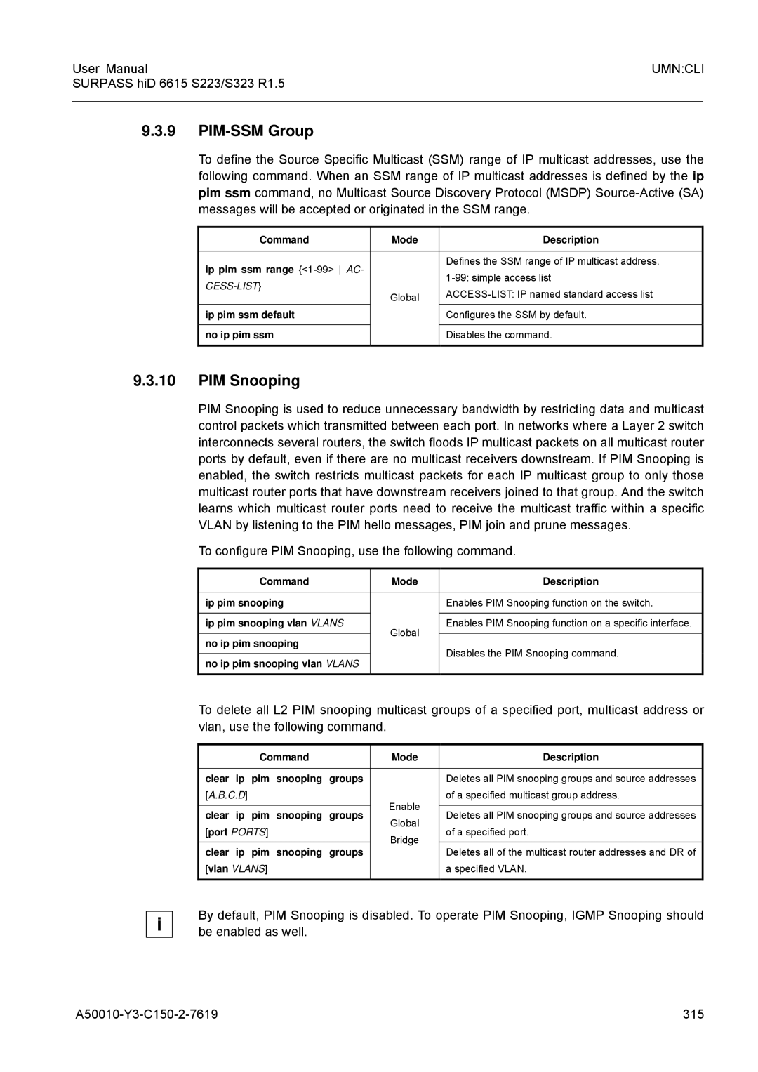 Siemens S223, S323 user manual PIM-SSM Group, PIM Snooping 