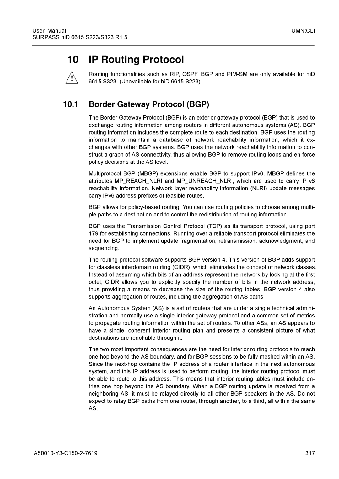 Siemens S223, S323 user manual IP Routing Protocol, Border Gateway Protocol BGP 