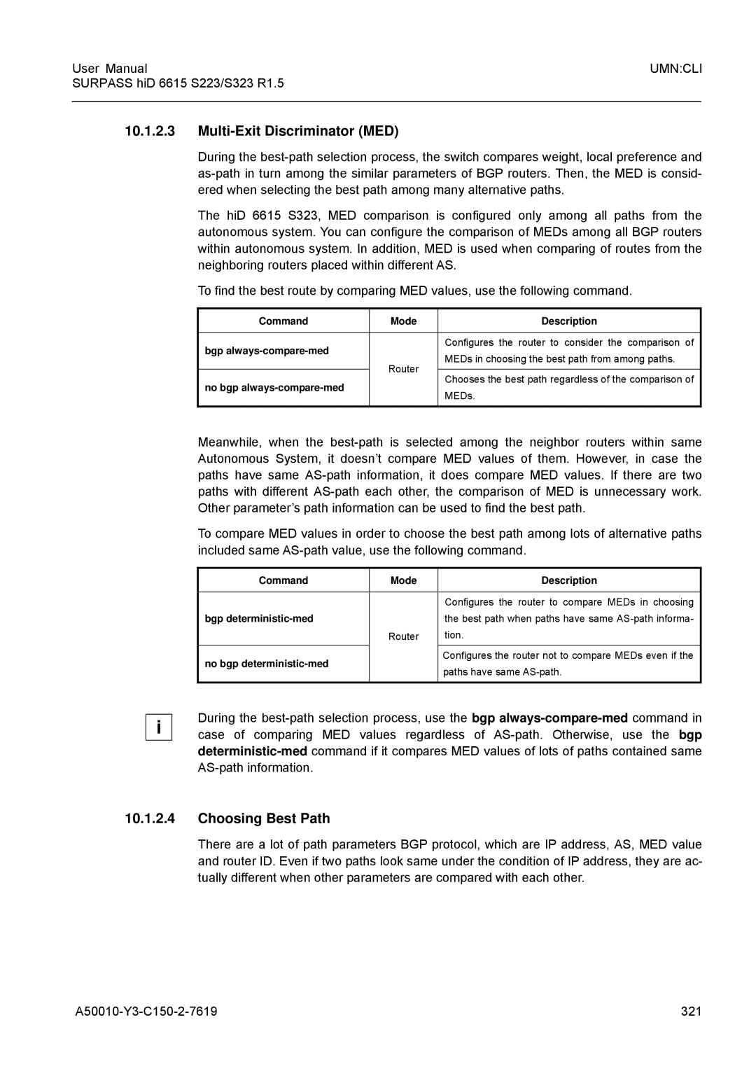 Siemens S223, S323 Multi-Exit Discriminator MED, Choosing Best Path, Bgp deterministic-med, No bgp deterministic-med 