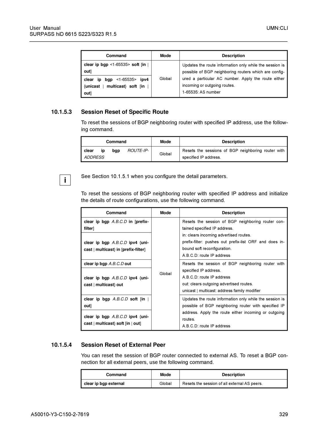 Siemens S223, S323 user manual Session Reset of Specific Route, Session Reset of External Peer, A50010-Y3-C150-2-7619 329 