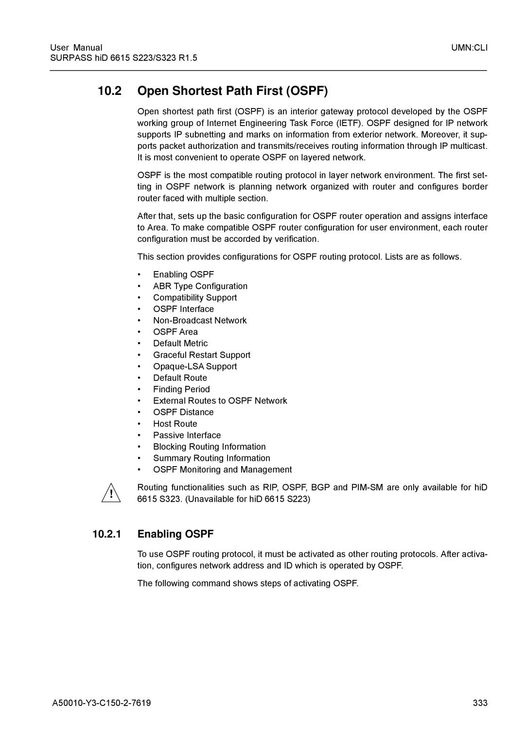 Siemens S223, S323 user manual Open Shortest Path First Ospf, Enabling Ospf 