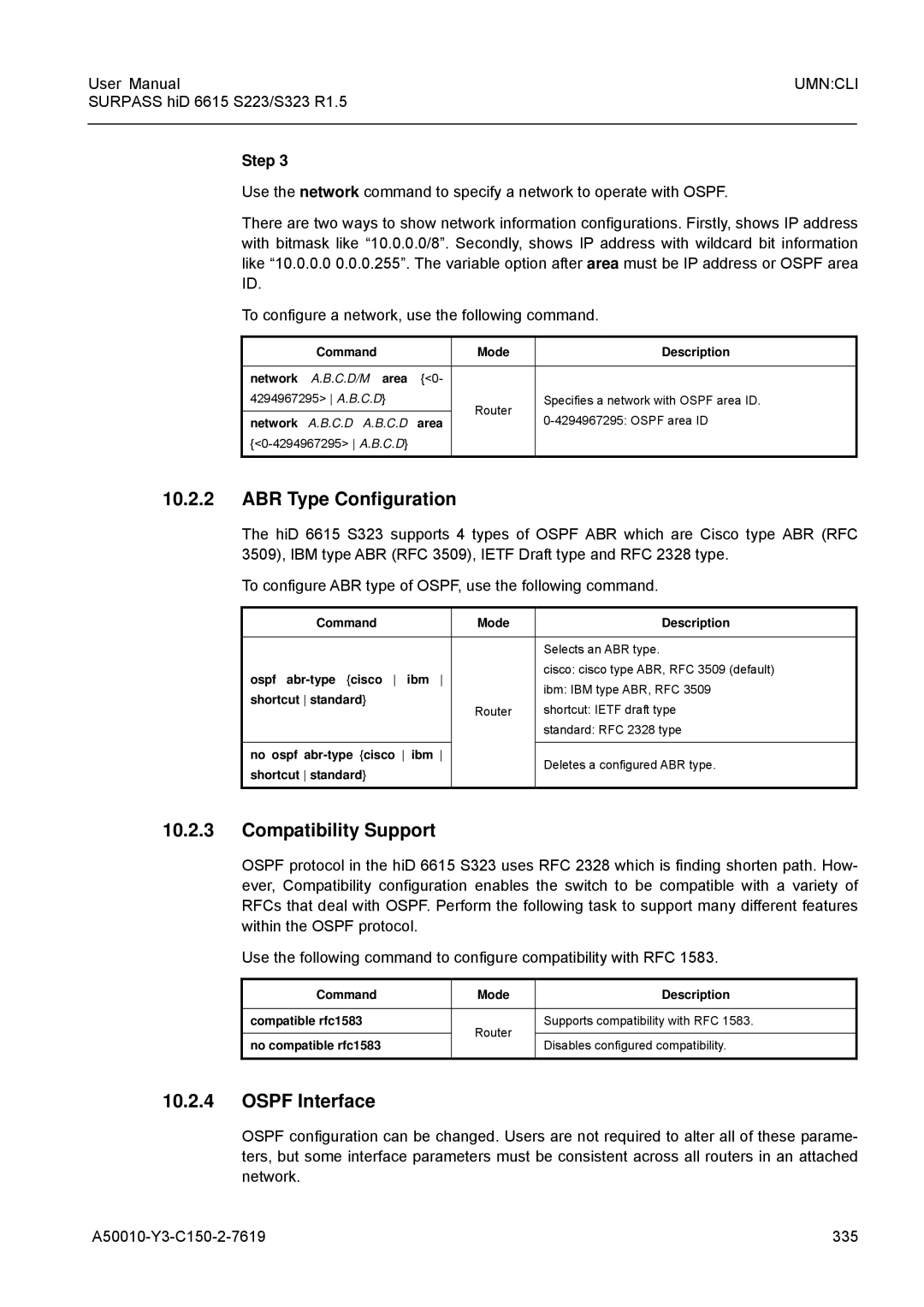 Siemens S223, S323 user manual ABR Type Configuration, Compatibility Support, Ospf Interface, Area 