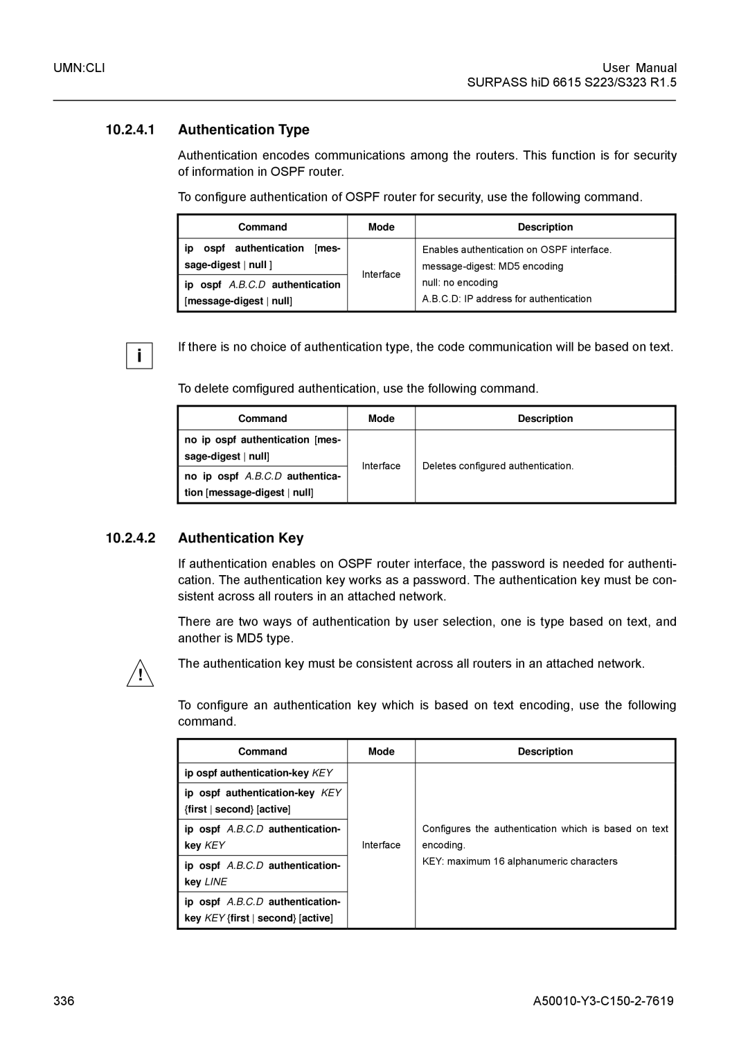 Siemens S323, S223 user manual Authentication Type, Authentication Key, 336 A50010-Y3-C150-2-7619 