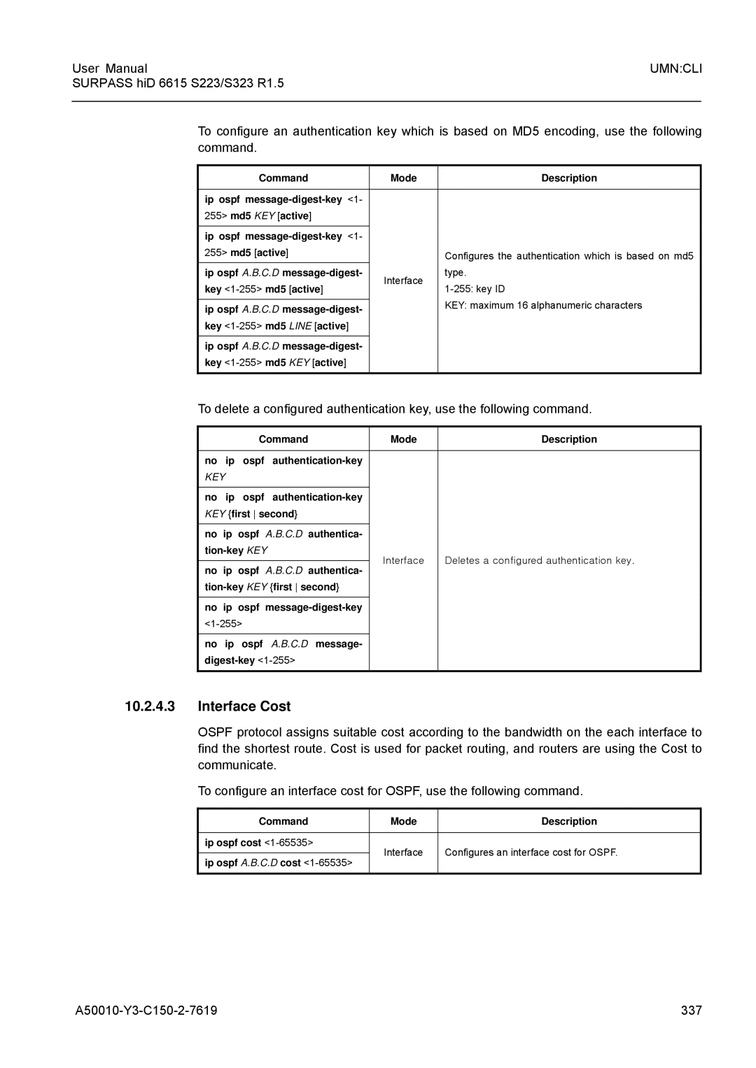 Siemens S223, S323 user manual Interface Cost, A50010-Y3-C150-2-7619 337 