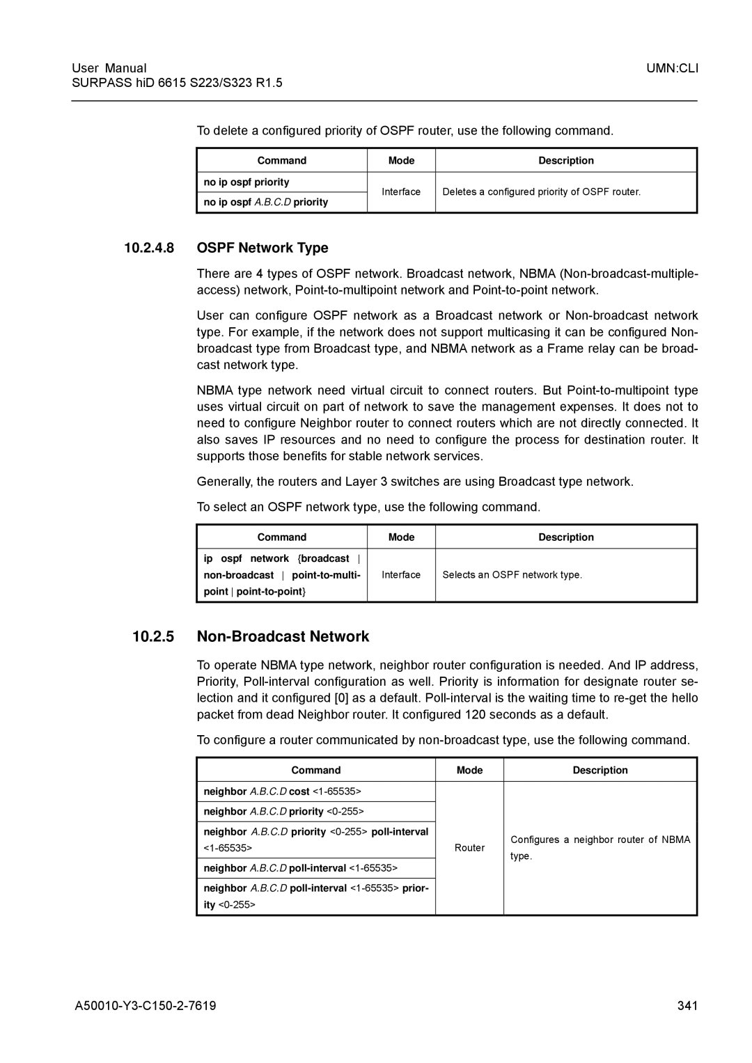 Siemens S223, S323 user manual Non-Broadcast Network, Ospf Network Type, A50010-Y3-C150-2-7619 341 