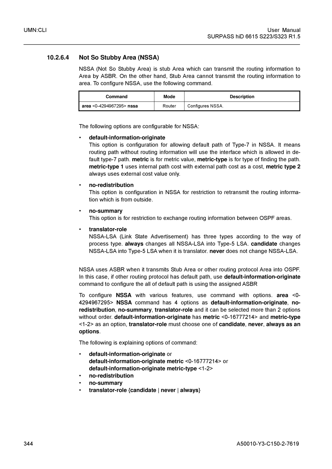 Siemens S323, S223 Not So Stubby Area Nssa, Default-information-originate, No-redistribution, No-summary, Translator-role 