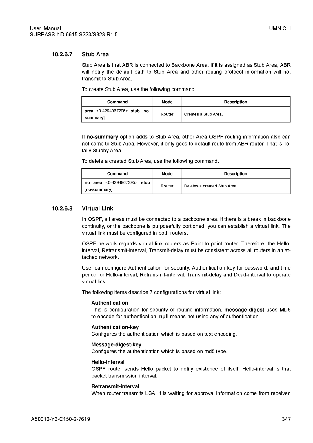 Siemens S223, S323 user manual Stub Area, Virtual Link 