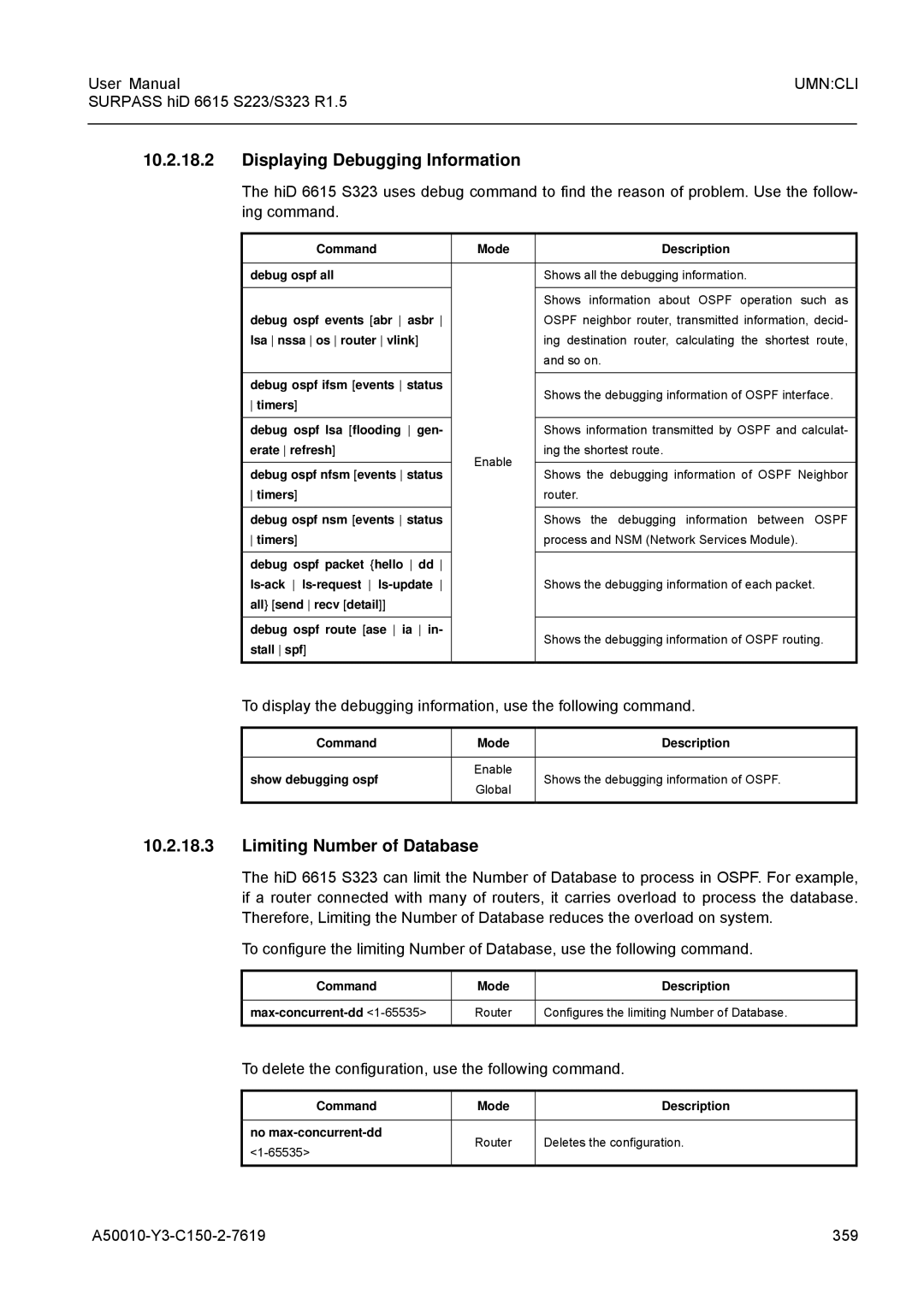 Siemens S223, S323 user manual Displaying Debugging Information, Limiting Number of Database, A50010-Y3-C150-2-7619 359 