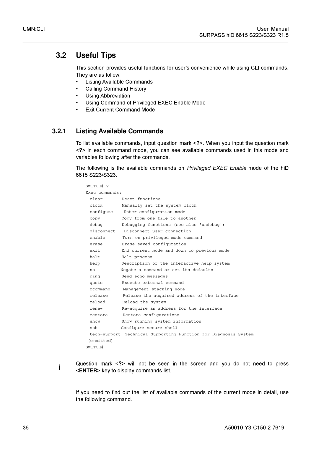 Siemens user manual Useful Tips, Listing Available Commands, Variables following after the commands, 6615 S223/S323 