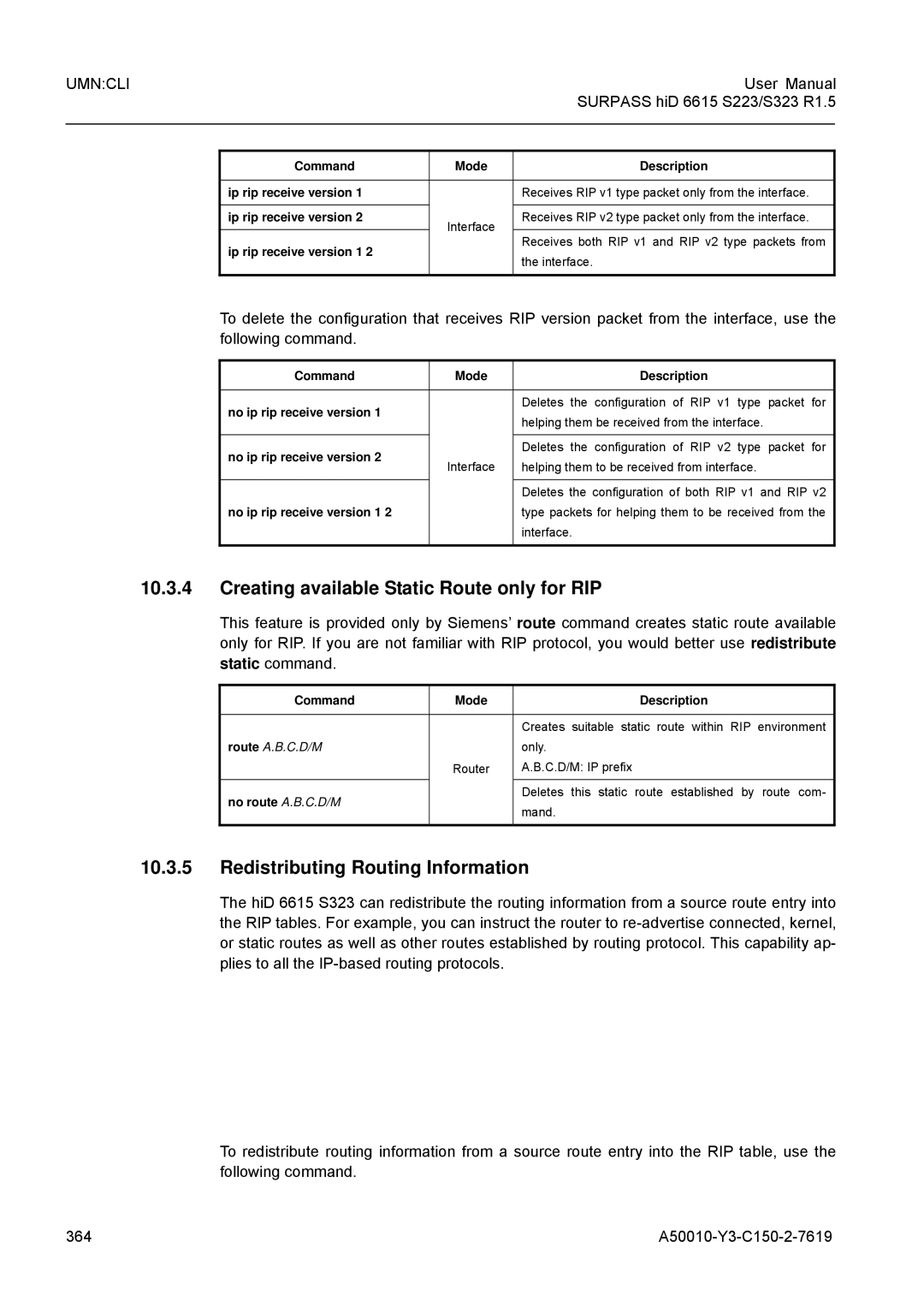 Siemens S323, S223 user manual Creating available Static Route only for RIP, Redistributing Routing Information 