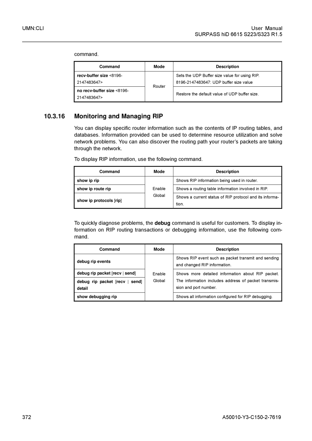 Siemens S323, S223 user manual Monitoring and Managing RIP, 372 A50010-Y3-C150-2-7619 